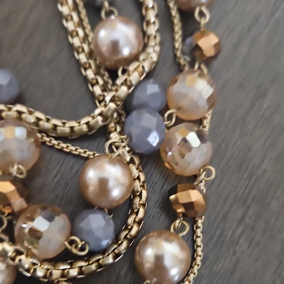 Vera Wang Gold-tine Multi-Strand Necklace with Lavender and Champagne GlassBeads - Picture 7 of 11